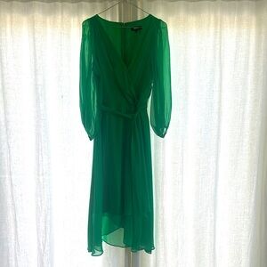 DKNY Vibrant Green Crepe Chiffon Sleeve Dress